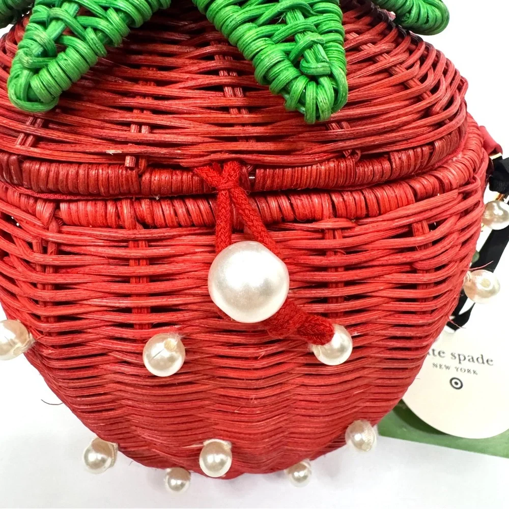 KATE SPADE NEW YORK x TARGET Strawberry Basket Bucket Bag NEW Red W Faux Pearls
